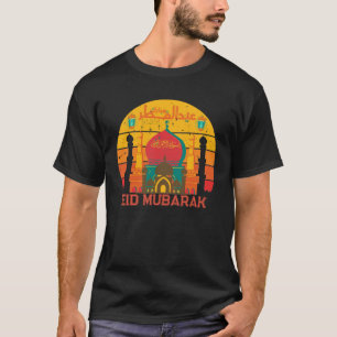 Eid Mubarak Retro Sunset Moskee Typografie T-shirt
