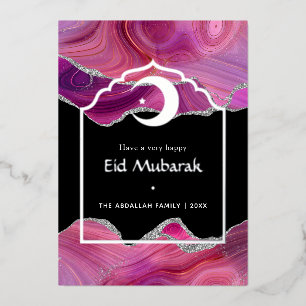 Eid Mubarak Roze en Zilveren Agate Folie Vakantie  Feestdagenkaart