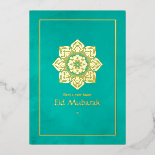 Eid Mubarak Turquoise en Goud Folie Feestdagenkaart