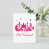 Eid Mubarak Waterverf Mosque Briefkaart (Staand voorkant)