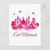 Eid Mubarak Waterverf Mosque Briefkaart (Voorkant)