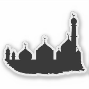 Eid Mubarak Zwart Moskee Silhouet Sticker