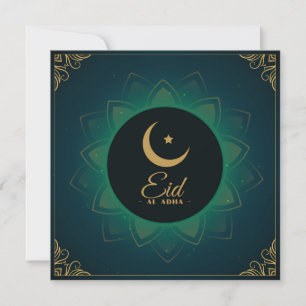 Eid ul Adha Mubarak Crescent Star Green Gold Feestdagenkaart