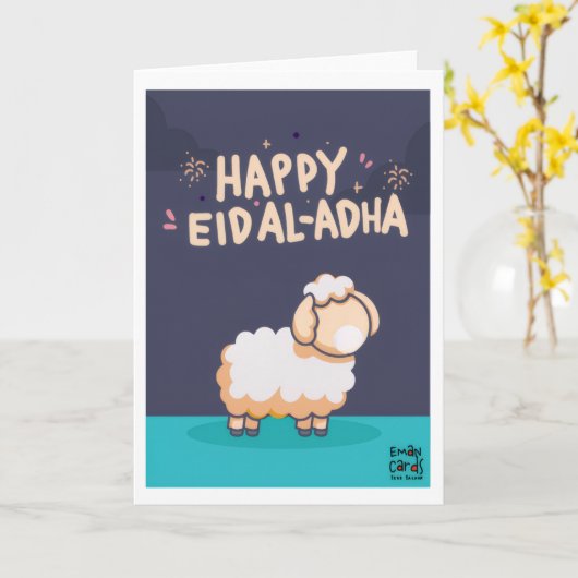 Eid ul Adha Mubarak - Cute Sheep Kaart (Gele Bloem)