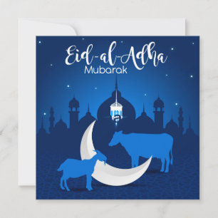 Eid ul Adha Mubarak Mosque Stars White Blue Feestdagenkaart