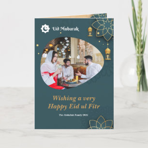 Eid ul Fitr Mubarak Familie Foto Eid Groet Feestdagen Kaart