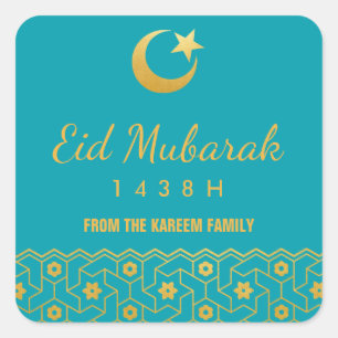 Eid-vieringssticker met gouden islamitisch patroon vierkante sticker