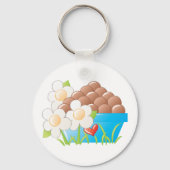 Eieren in blauwe kom met bloemen en hart sleutelhanger (Voorkant)