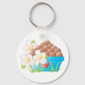 Eieren in blauwe kom met bloemen en hart sleutelhanger (Achterkant)