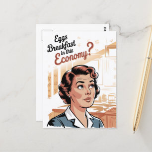 Eieren voor ontbijt in deze economie Retro Vrouw Briefkaart