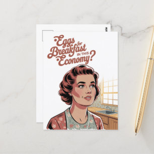 Eieren voor ontbijt in deze economie Retro Vrouw Briefkaart