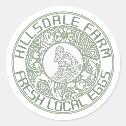 Eierkarton bewerkbare Vintage Hen Botanical Border Ronde Sticker (Voorkant)