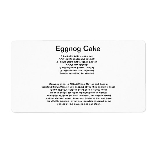 Eiernog Cake receptenetiketten Etiket (Voorkant)
