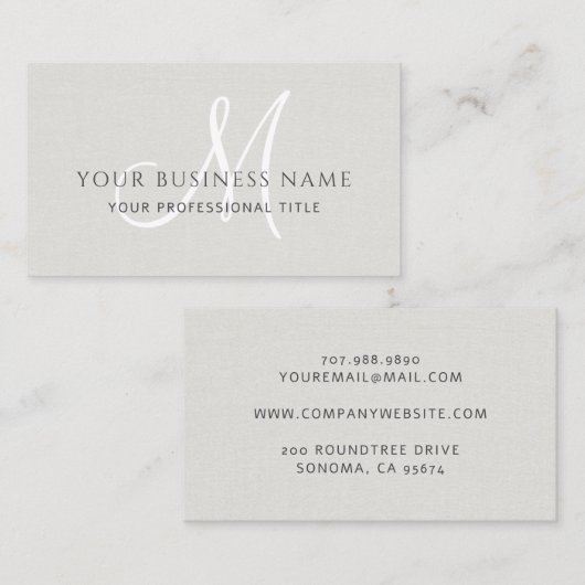 Eierschaal linnen eenvoudig minimaal monogram visitekaartje (Voorkant / Achterkant)