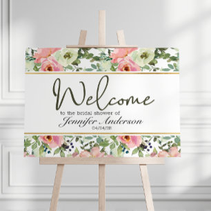 Eierschalige en Blush Bloemige Bruiloftsontvangst  Poster