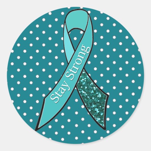 Eierstokkanker Awareness Ribbon sticker blauwgroen (Voorkant)