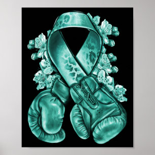 Eierstokkanker Blauwgroen lint met bokshandschoene Poster