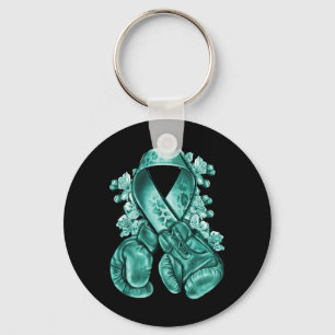 Eierstokkanker Blauwgroen lint met bokshandschoene Sleutelhanger