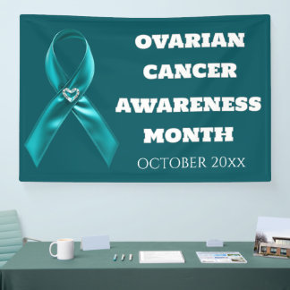 Eierstokkankerbewustzijn teal lint baarmoederhals spandoek