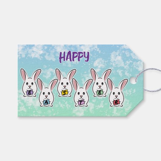 Eiervormige paaskonijnen cadeaulabel (Voorkant (Horizontaal))