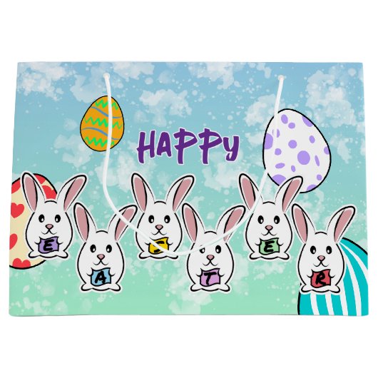 Eiervormige paaskonijnen groot cadeauzakje (Voorkant)