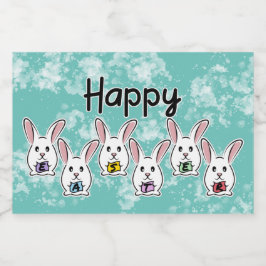 Eiervormige paaskonijnen likeurfles etiket