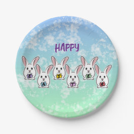 Eiervormige paaskonijnen papieren bordje