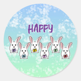 Eiervormige paaskonijnen ronde sticker