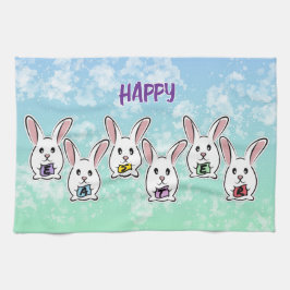 Eiervormige paaskonijnen theedoek