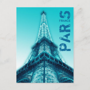 Eiffel Tower at night Paris France Briefkaart Blue