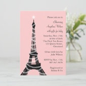 Eiffel Tower Baby shower Invitation (roze) Kaart (Staand voorkant)