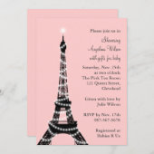 Eiffel Tower Baby shower Invitation (roze) Kaart (Voorkant / Achterkant)