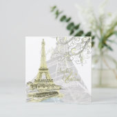 Eiffel Tower+bateau mouche+swirls bruiloft Kaart (Staand voorkant)