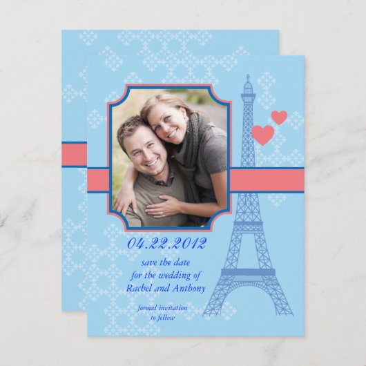 Eiffel Tower bewaart de uitnodiging van de Datum v (Voorkant / Achterkant)