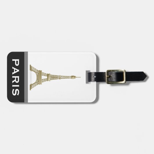 Eiffel Tower Black Modern Paris Word Custom Frankr Bagagelabel (Voorkant horizontaal)