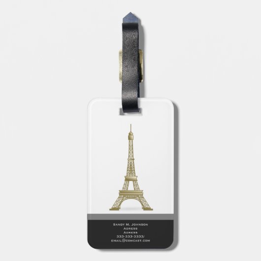 Eiffel Tower Black Modern Paris Word Custom Frankr Bagagelabel (Achterkant verticaal)