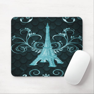 Eiffel Tower Blauwgroen Floral Swirl Muismat
