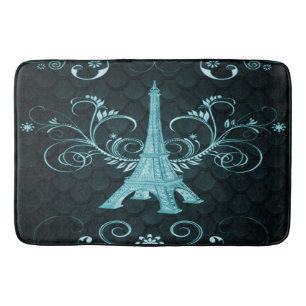 Eiffel Tower Blauwgroen Floral zwaait met een bath Badmat