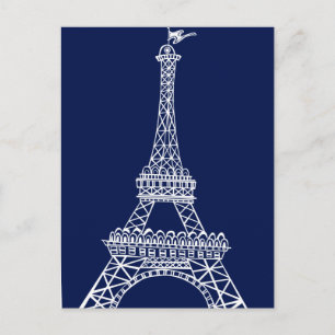 Eiffel Tower Blue en White Sjabloon Briefkaart