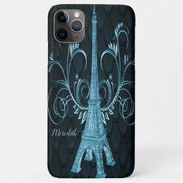 Eiffel Tower Blue Floral Swirls iPhone 11 Pro Max Hoesje