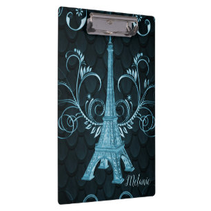Eiffel Tower Blue Floral Swirls Cliboard Klembord