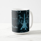 Eiffel Tower Blue Floral Swirls Koffiemok (Voorkant rechts)