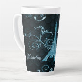 Eiffel Tower Blue Floral Swirls Latte Mok (Linkerhoek)
