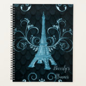 Eiffel Tower Blue Floral Swirls Planner (Voorkant)