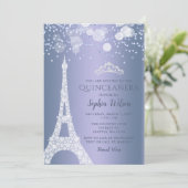 Eiffel Tower Blue Sparkle Glitter Quinceañera Kaart (Staand voorkant)