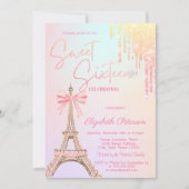 Eiffel Tower Bow Glitter Drips Sweet 16 Kaart (Voorkant)