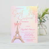 Eiffel Tower Bow Glitter Drips Sweet 16 Kaart (Staand voorkant)