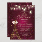 Eiffel Tower,Bow,Tiara Lights Red Quinceañera Kaart (Voorkant / Achterkant)