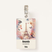 Eiffel Tower Butterflies and Flowers Badge (Achterkant met clip)