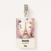Eiffel Tower Butterflies and Flowers Badge (Voorkant met clip)